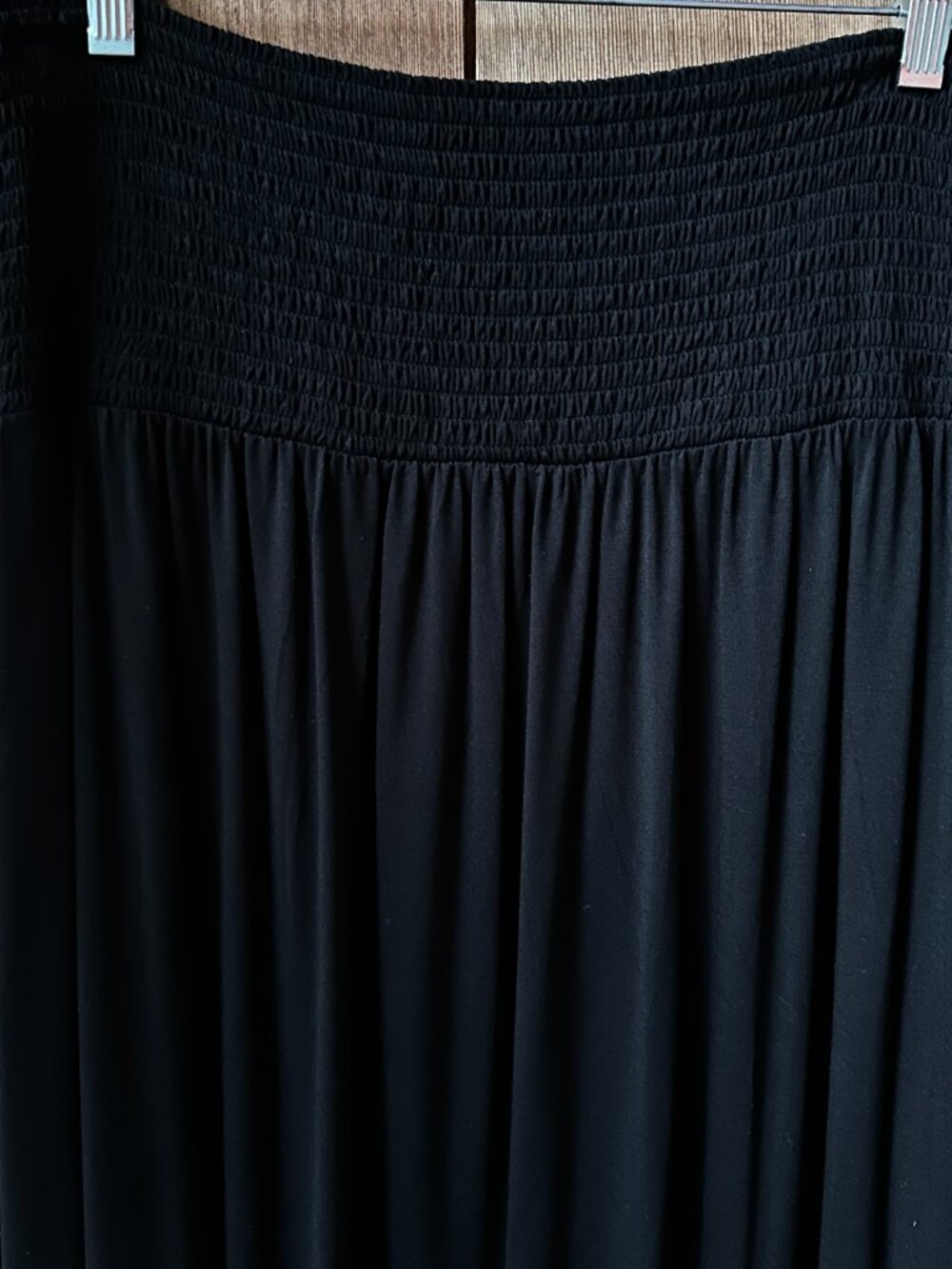 NWT Eileen Fisher Black Smocked Elastic Skirt/Strapless Dress in Women's Large - Picture 6 of 9